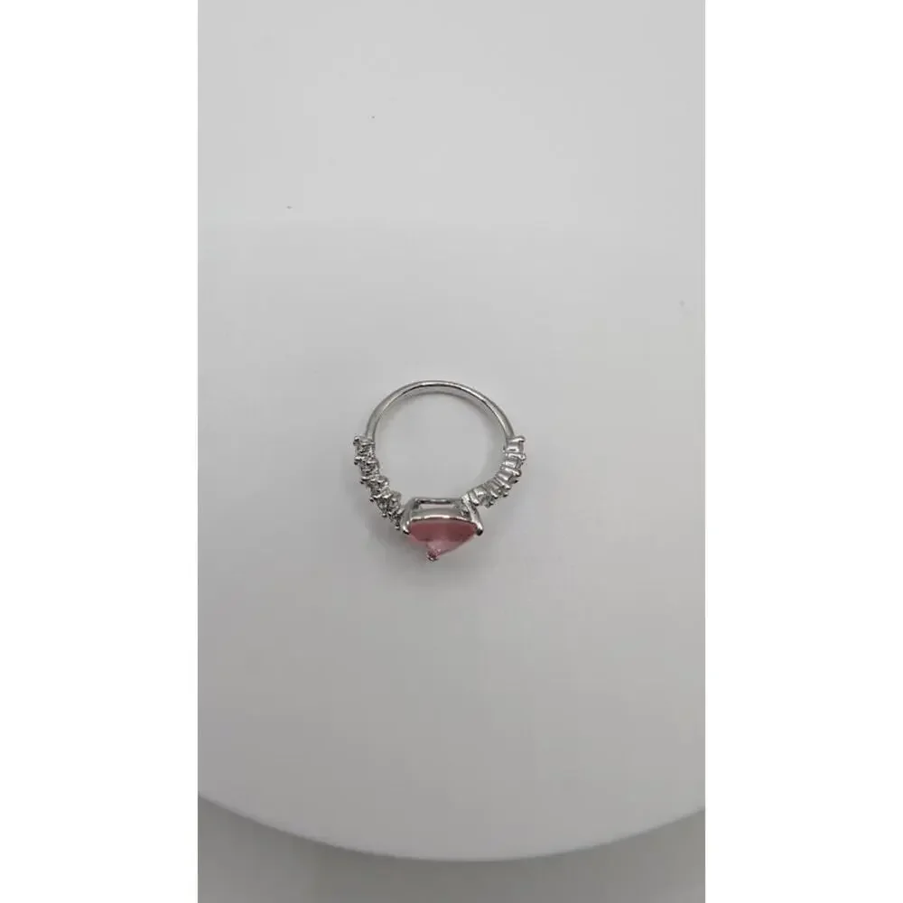 Silver Ring with Pink Gemstone and Clear Accents Size 7 - Picture 2 of 8